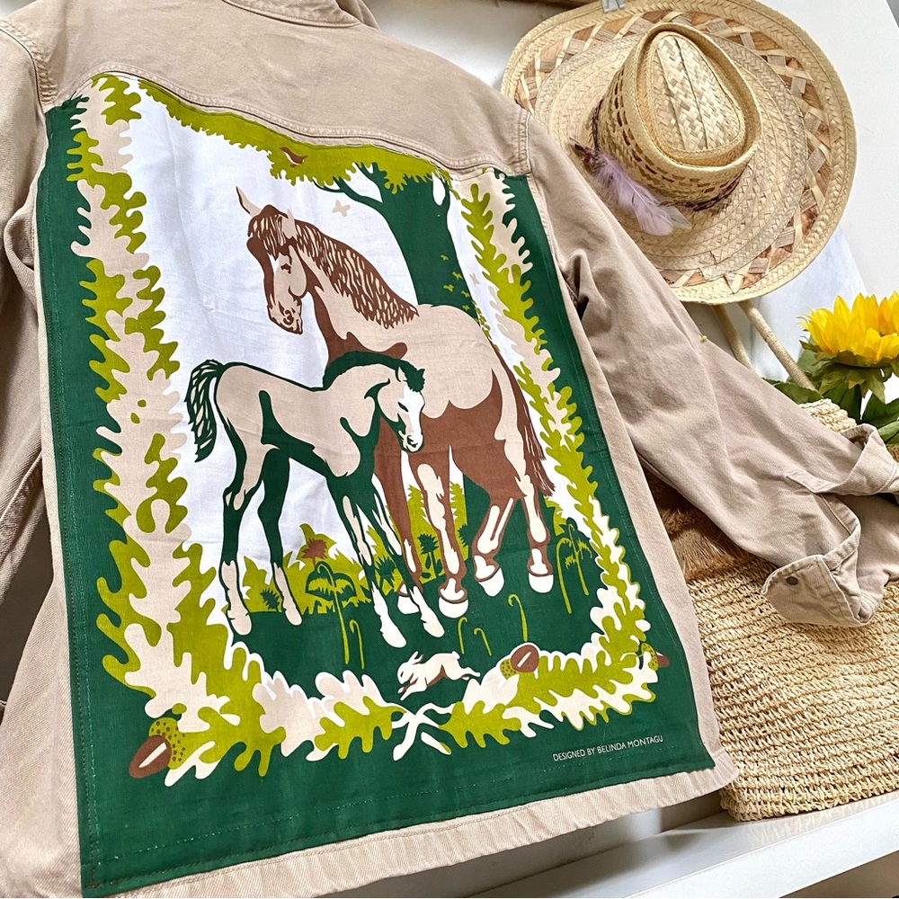 Upcycled By The Beautiful @beyoushop! Boho Western Beige Jacket with Horse Patch - Picture 4 of 14